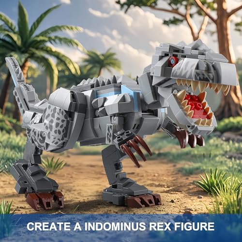 Image of Dual Dinosaur Building Sets - Indominus Rex & Mosasaurus Dinosaur Toys with Poseable Joints, STEM Educational Toys for Kids Ages 6-12, Creative Birthday Gifts for Boys and Girls