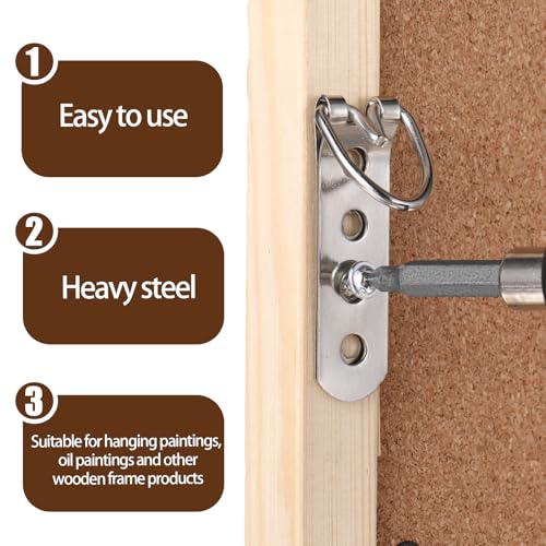 Image of 6 PCS Super Heavy Duty Extra Large Strap Hanger D-Ring Hanger with 24pcs Screws Sliver Picture D Ring Hangers Stainless Steel Picture Frame Hangers Mirror Hanging Hardware for Hanging Pictures