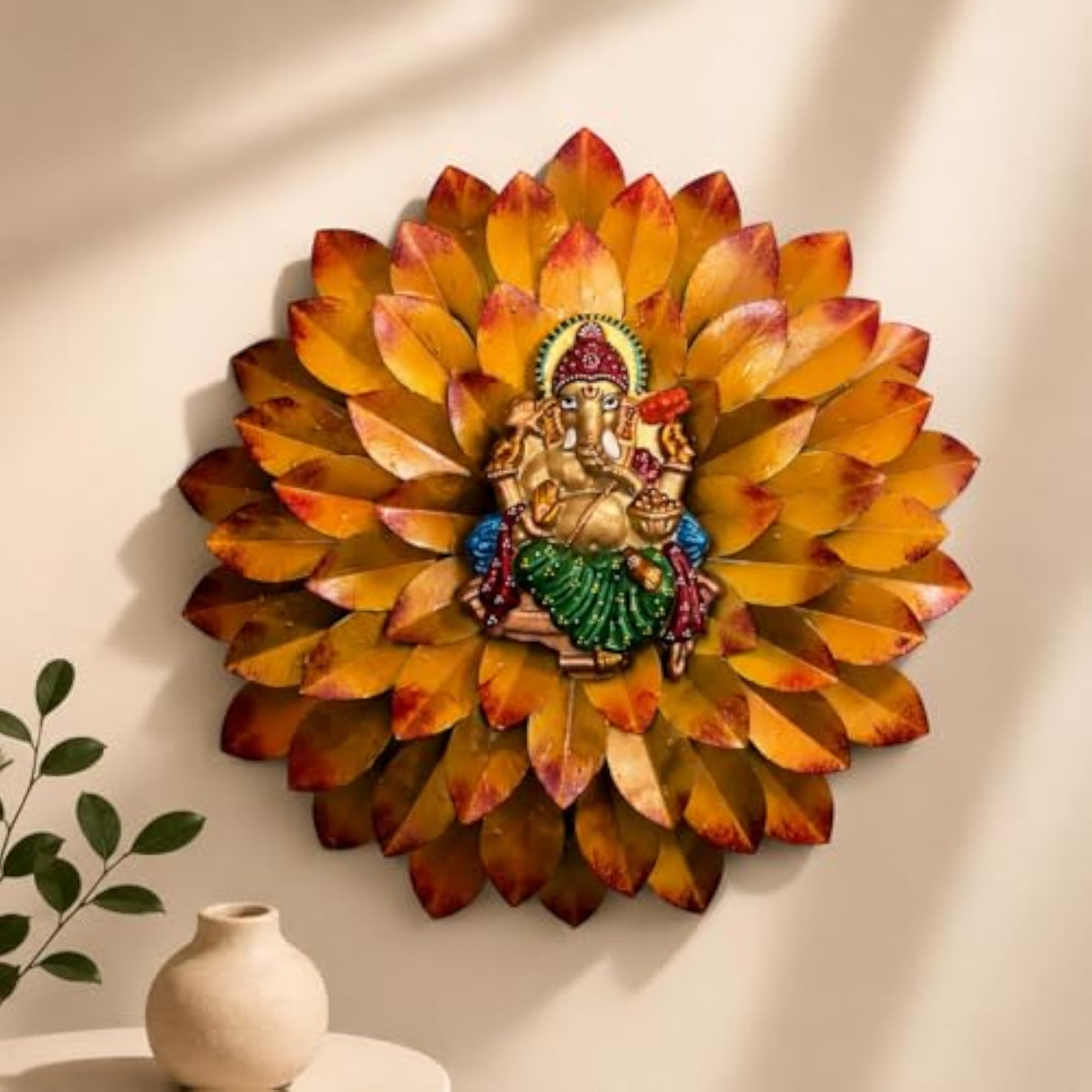 Lord Ganesha Metal Wall Art with Lotus Flower Design
