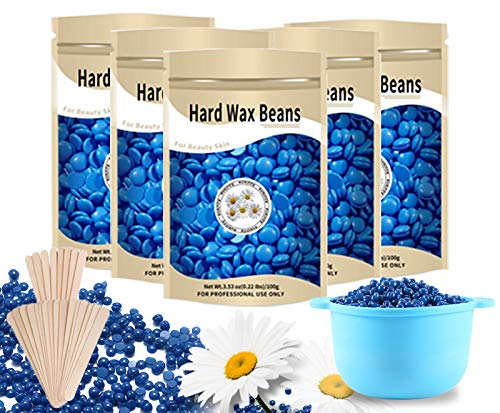ViiLife Hard Wax Beans Hair Removal ,Total 1.1LB/500g/17.6oz, Painless for Full Body Brazilian Bikini Face Legs Eyebrow at Home Waxing Beads with 1pcs Non-stick Waxing Pot