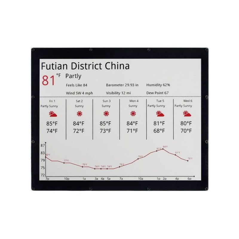 12.48inch E-Paper E-Ink Display Module Compatible with Raspberry Pi/Jetson Nano 1304×984 Pixels Resolution Red/Black/White Three-Color SPI Interface Without PCB with Embedded Controller