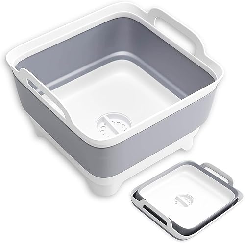 Lavabo plegable de 9 l2.4 galones con tapón de drenaje, contenedor de lavado portátil para cocinacaravanacampamento, escurridor de platos