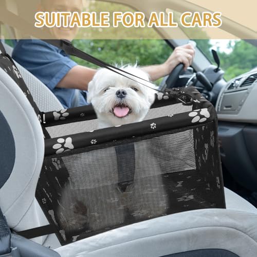 Image of Dog Car Seat, Foldable Dog Car Booster Seat Waterproof Breathable Oxford Travel Bag for Small to Medium Dogs, Puppies, and Pets-Pattern Black