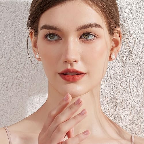 Han han Pearl Stud Earrings for Women 925 Sterling Silver, Pearl Jewelry Gift for Women 8MM-13MM2