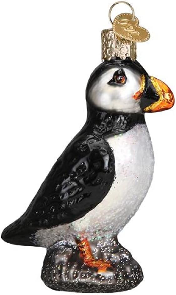 Old World Christmas Puffin Glass Blown Ornament for Christmas Tree, Handcrafted Holiday Decoration, Wildlife Animal Collection