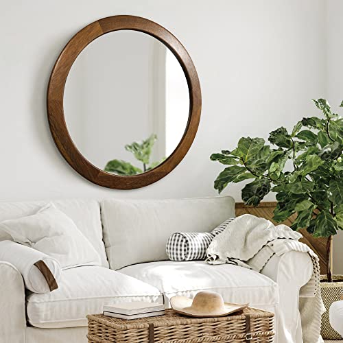 Culer 30IN-2 Round Mirrors 30 Inch,Wood Vanity Wall Rustic Mirror thumb #2