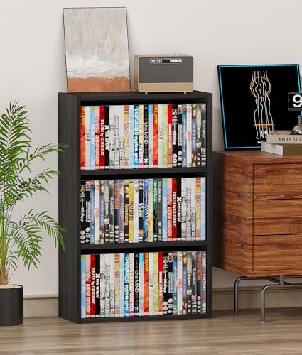 VPSMAT DVD Storage Cabinet Shelf 3 Tier Media Storage Tower for CDs & Video Games Freestanding Organizer Shelf for Living Room Home Office Holds 80+ DVDs(Black)
