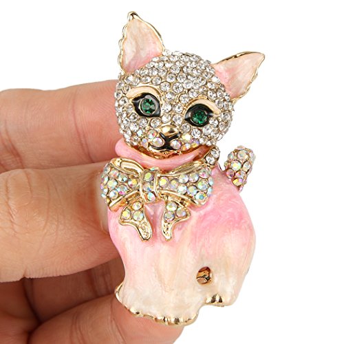 Image of EVER FAITH Austrian Crystal Lovely Plump 3D Bowknot Cat Brooch Enamel Pet Animal Kitten Brooches Dress Suit Sweater Scarves Accessoriesfor Women
