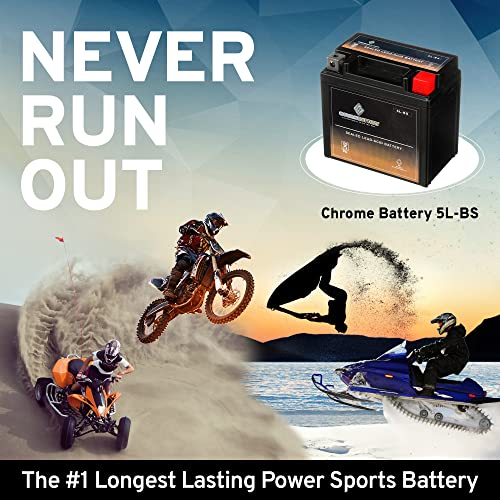 Chrome Battery Ytx5L-Bs Maintenance Free Replacement Battery For Atv, Motorcycle, And Scooter: 12 Volts.5 Amps, 4Ah, Nut And Bolt (T3) Terminal #TOP6