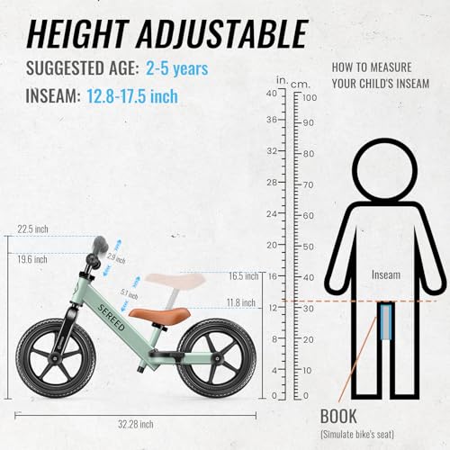 Image of SEREED Toddler Balance Bike 2 Year Old, No Pedal Kids Bicycle Toys for 2-5 Years Old, Tool-Free Adjustment, Customize Plate with Stickers, Gift for 2-3 Boys Girls (Mint Green)