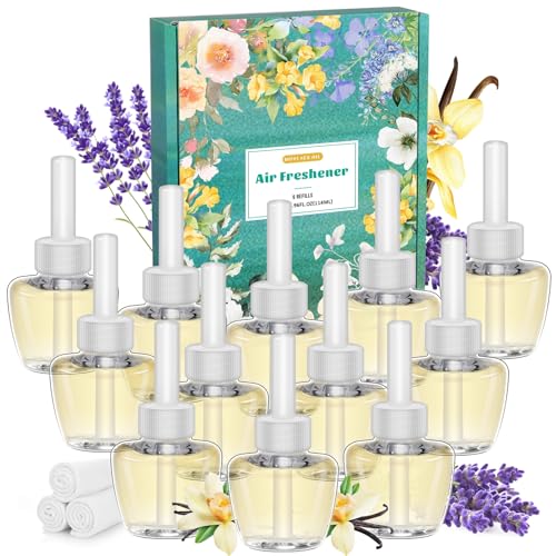 Scent-Hi Desodorante Casa Recarga 12x19ML - Lin, Lavanda, Vainilla, 3 Perfumes Alternativamente Ambientador Eléctrico Recambio Adecuado para Aire Wick/Glade Difusor Eléctrico