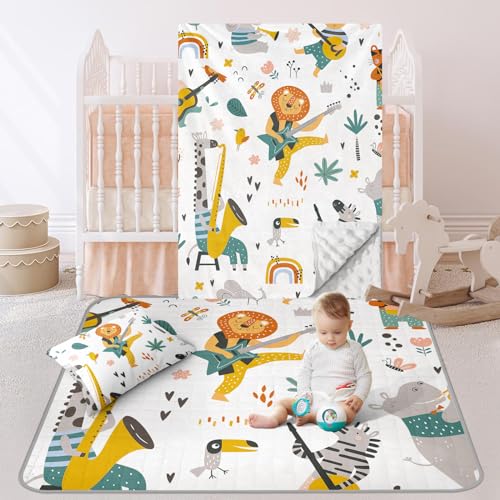 Image of GRESATEK Baby Crib Bedding Set - Custom Cotton Comfortable 3-Piece Set Including Mat, Double Layer Blanket, Pillow Cover - Non-Slip Floor Mat for Toddler - Birthday Gift for Infants