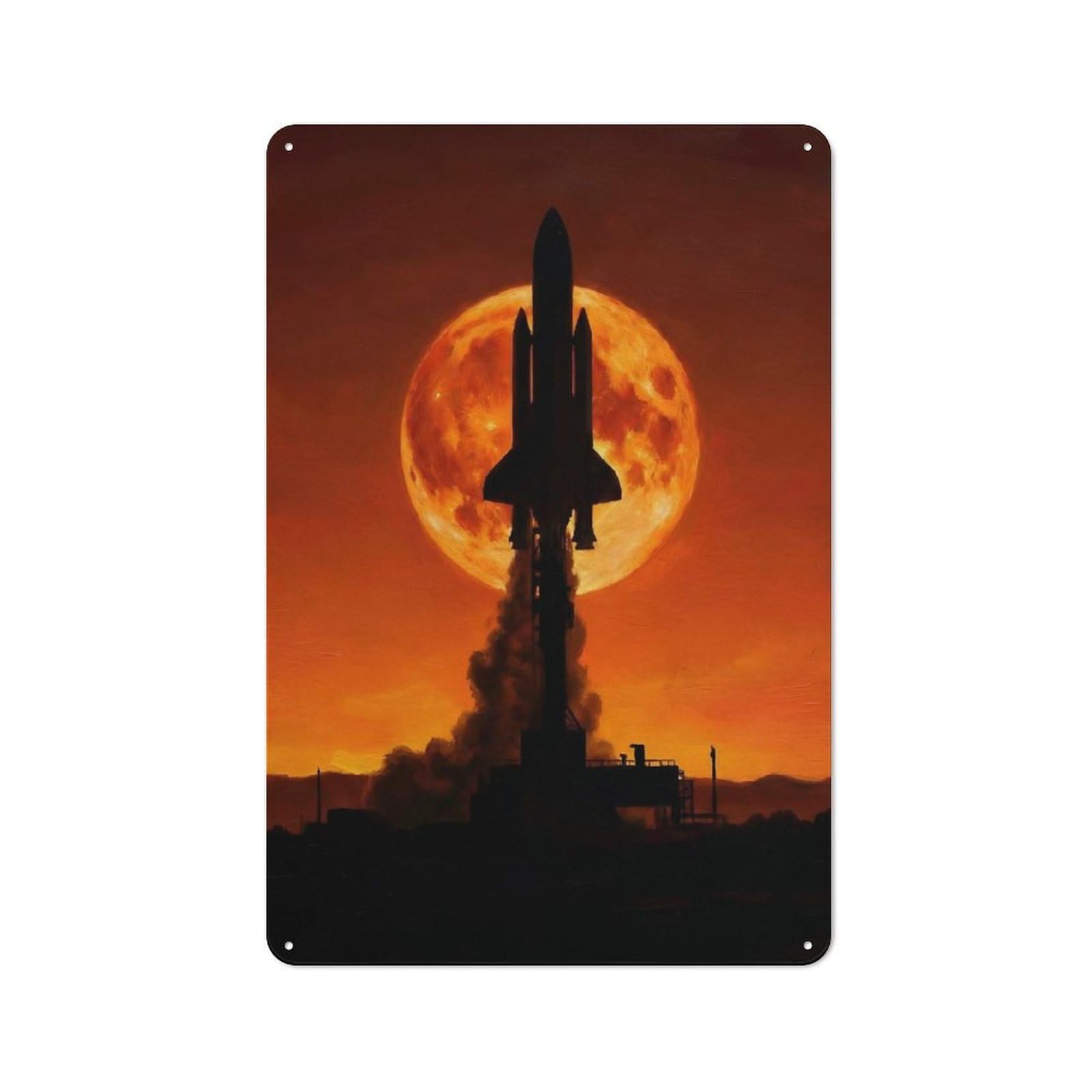 Junmoney Style-9 Tin Wall Plaque 30X20cm With Space Shuttle Launch Silhouette For Garage Wall, With Clear Vintage Wall Decor Character
