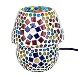 CAPRILO Lámpara de Mesa India Decorativa de Vidrio Seta Multicolor. Iluminación. Muebles Auxiliares. Adornos. Decoración Hogar. Regalos Originales. 11 x 11 x 13 cm