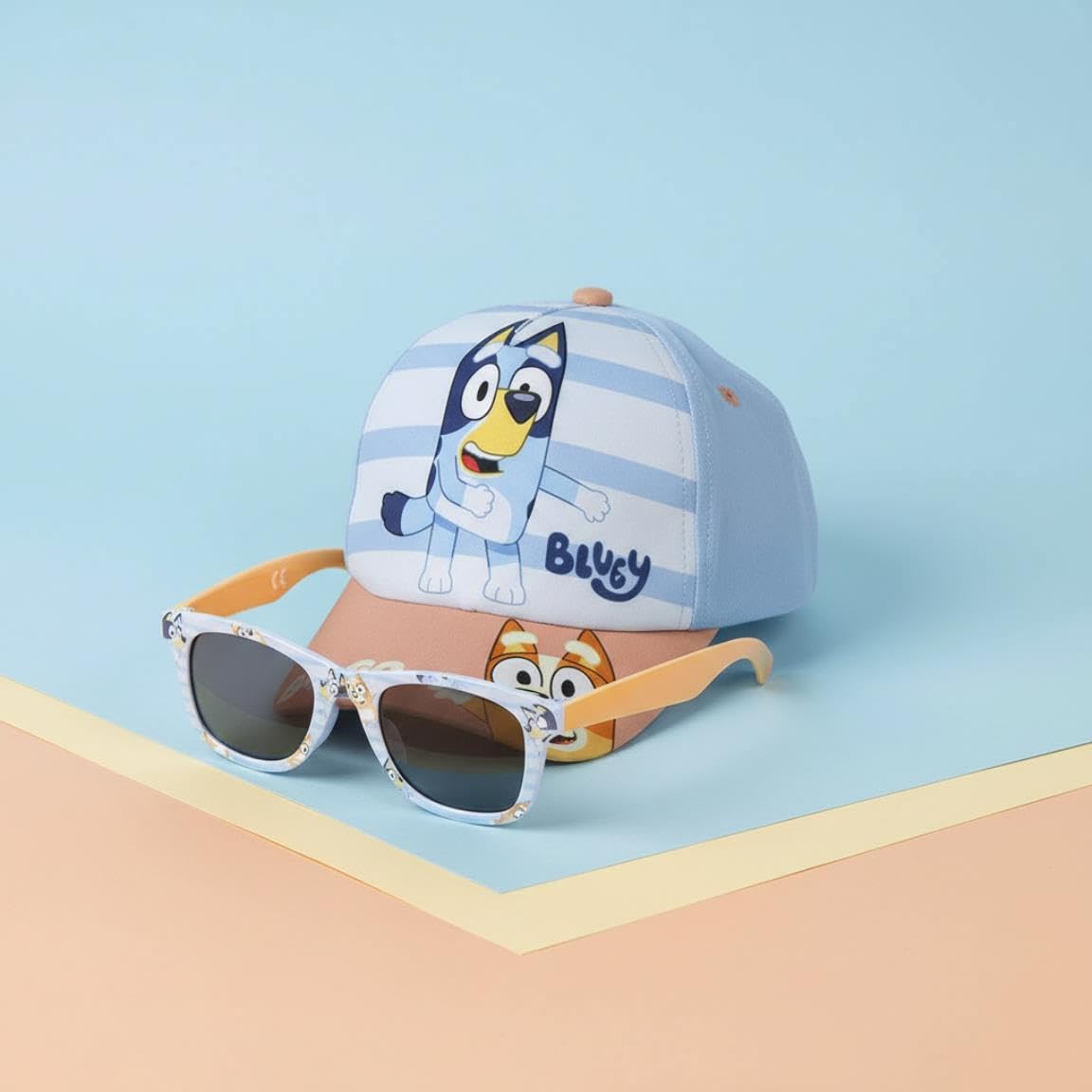 Bluey Gorra y Gafas de Sol Infantil Protección UV400 Filtro Categoría 3 Azul y Marrón