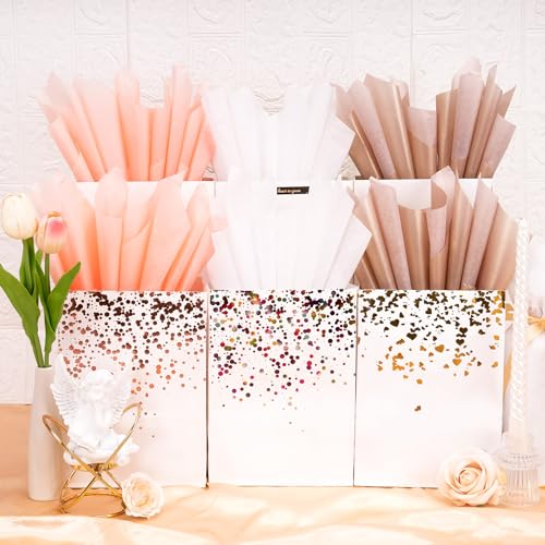 Image of Larcenciel Tissue Paper Gift Wrap, 30 Pcs Girly Pearlescent Pink Tissue Paper for Gift Bags Bulk, Delicate Glitter Wrapping Art Packaging for Birthdays, Weddings, Anniversaries, Crafts, 19.7x13.8inch