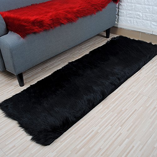Soft Artificial Sheepskin Rug Chair Cover Bedroom Mat Wool Warm Hairy Carpet Seat Wool Warm Textil Fur Area Rugs,Black,5'X7' #TOP1