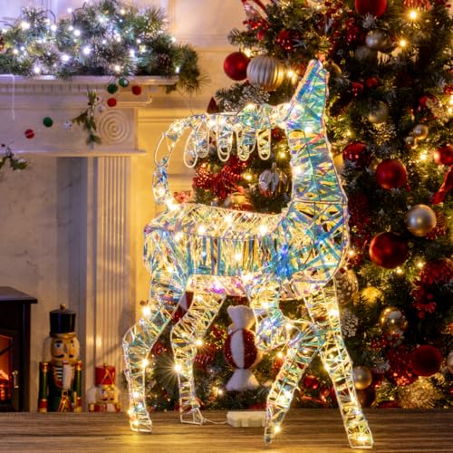 The Christmas Workshop Iridescent Light Up Reindeer/Bright White Christmas Lights/Indoors & Outdoors Suitable/Automatic 6 Hour Timer (75cm)