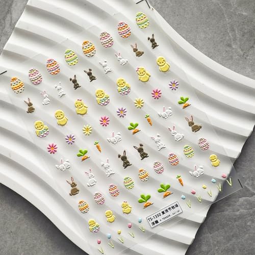 Image of Egg Rabbit Nail Stickers for Nail Art Colorful Nail Decals Easter Nail Stickers Self Adhesive Design Manicure Supplies Charm for Women Nails Art Decorations Accessories