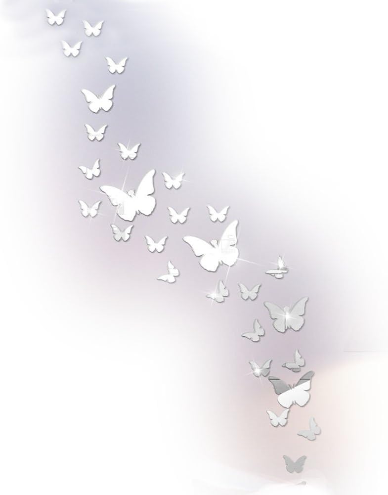 Butterfly Mirror Wall Stickers Decals,Crystal Acrylic Wall Decals DIY for Living Room Bedroom Bathroom (Silver Mirror)