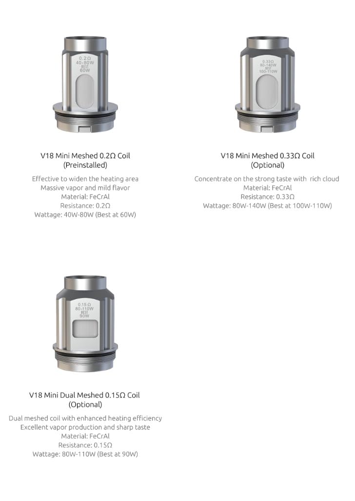 SMOK V18 Mini Coils 0.2 Ohm Single Mesh [Pack of 3]
