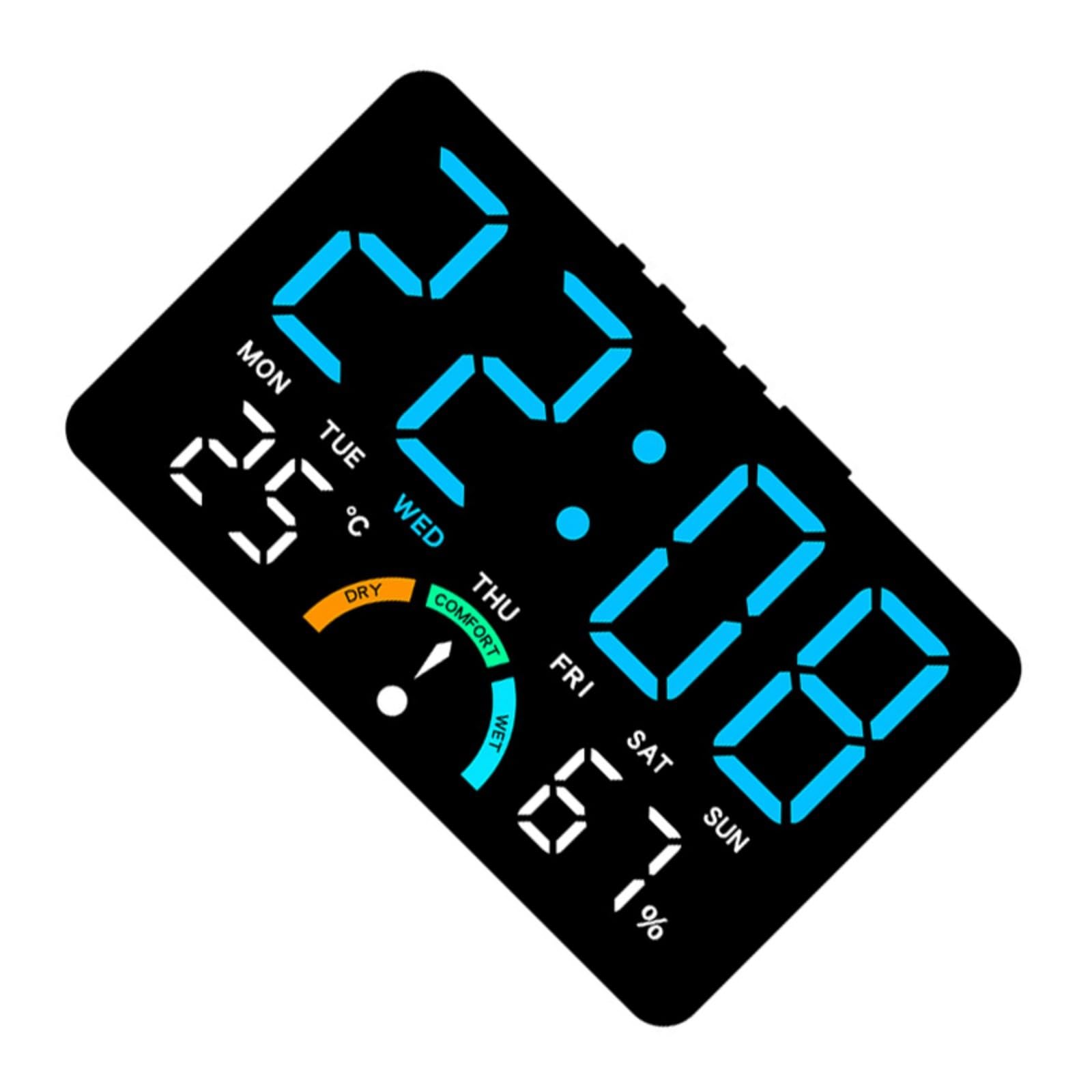 Buxuaaaa Black Shell Blue Lig Modern Led Electronic Clock Featuring Mood Lighting, Alarm, Humidity Detection For Home/Spaces Led Temperature Humidity Clock