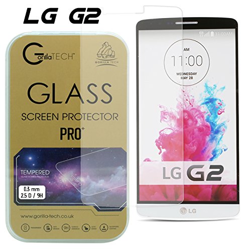 Gorilla Tech Protector de pantalla de vidrio templado premium para LG G2 Invisible Shield Cover 9H Dureza Crystal Clear HD Calidad Resistente a golpes y arañazos 3D Touch Compatible con pantalla LCD Protector de pantalla