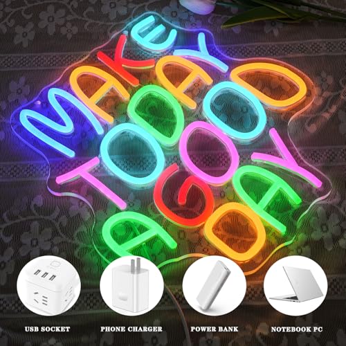 Image of Make Today A Good Day Neon Sign Colorful Letter Neon Light for Wall Decor Inspirational Words Led Neon Signs for Bedroom Calssroom Office Decoration