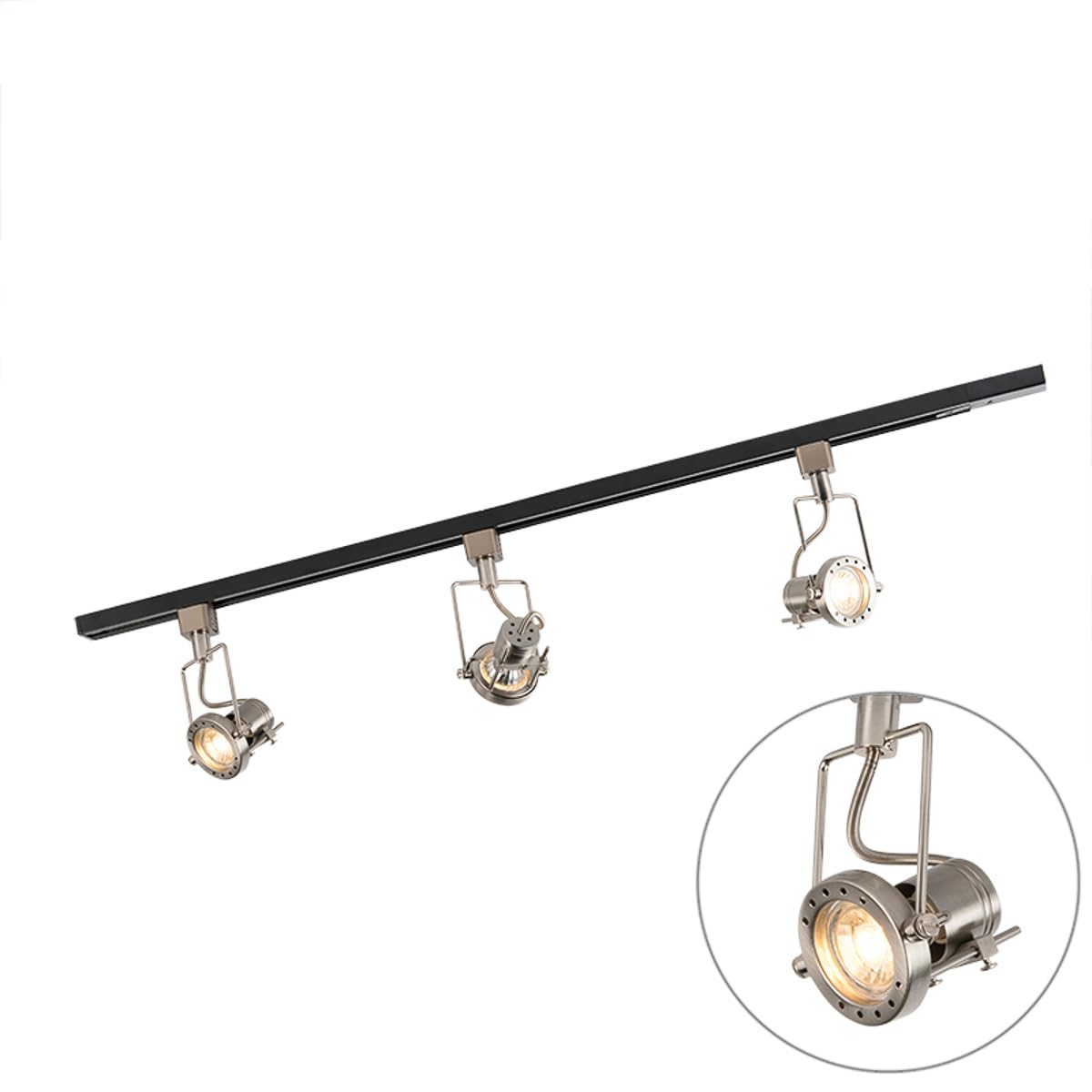 Qazqa suplux - Système de rail spot luminaire plafond, plafonnier compatible pour led - 3 lumière - L 1000 mm - Noir - Moderne - éclairage intérieur - Salon I Chambre I Cuisine I Salle à manger