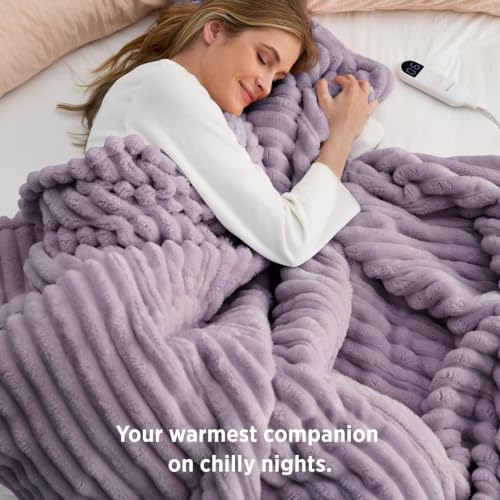 Image of Bedsure Thick Electric Blanket Twin, Heated Blanket Throw, Light Purple
