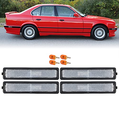 DEPO E30 Side Marker Lights - Euro Clear Front and Rear Bumper Sidemarkers Lamps Compatible with 1984-1991 BMW E30 3 Series / 88-94 E32 7 Series / 89-96 E34 5 Series (Clear Lens, 4 Pieces /set)