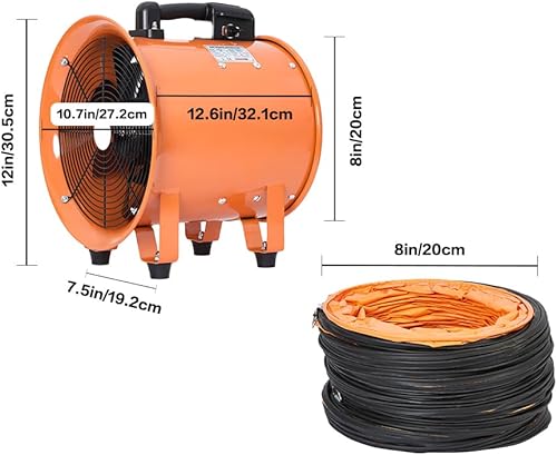 Miniatura 7 de Ventilador de 8 pulgadas, ventilador de alta velocidad con manguera de conducto, ventilador de ventilación portátil de bajo ruido, extractor de