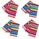 4 Stück Mexikanischer Tischläufer, Große Mexikanische Partydekoration für Cinco de Mayo Fiesta, Serape-Tischläufer, Rot und Blau, 35,5 x 279 cm