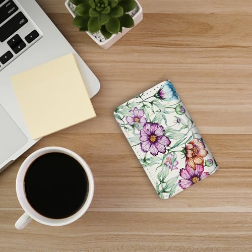 Image of Business Card Holder，PU Leather Business Card Case Color Printing Pattern Card Holder Wallet，Pockets Magnetic Credit Card Holders for Men and Women - Colorful Daisy