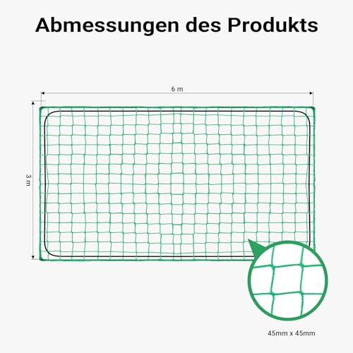 Wiltec Ladungssicherungsnetz 3x6 m Grün Masche 4,5x4,5 cm Stärke 3 mm Polypropylen Transportnetz für Anhänger mit Randkordel Polypropylen Witterungsbeständig Ladung Sicherheit