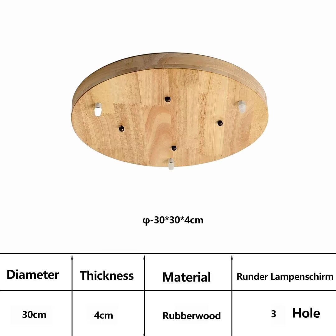 Rosone Lampadario 3 Fori Legno di gomma naturale Rosetta da Soffitto 30cm Rotonda 3 Vie Coprifilo per lampadario Fissaggio a soffitto con accessorio per plafoniere, lampade a sospensione