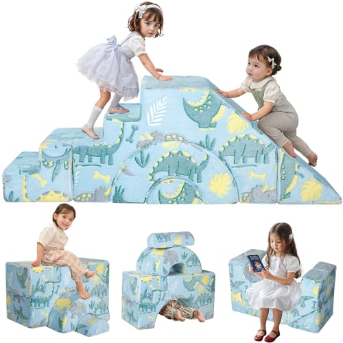 MeMoreCool Foam Climbing Toddler Couch, Modular Kids Sofa with Slide & Stair, Convertible Baby Couch for Playroom, Sectional Furniture for Crawling, Climbing, and Kids’ Play