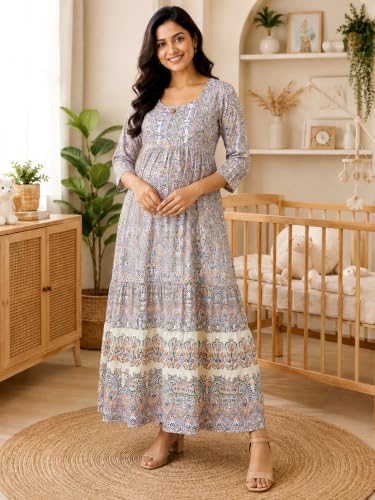Image of RITIJYA Feeding Kurta for Women with Zip | Maternity Kurti for Nursing Mothers | Concealed Zipper, Extra Pleats Pre to Post Pregnancy | Quick-Dry Comfort Fabric | S-4XL
