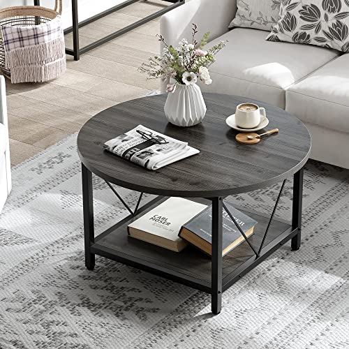 YITAHOME Round Coffee Table for Living Room,Rustic Circle Coffee Table