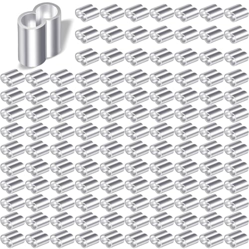 Furuising 120Pcs 1/8 3mm Aluminum Crimping Loop Sleeve, Double Ferrule for Wire Rope, Aluminum Sleeves Clip with a Storge Box for 3mm Cable, Wire Rope, Clothes Lines End
