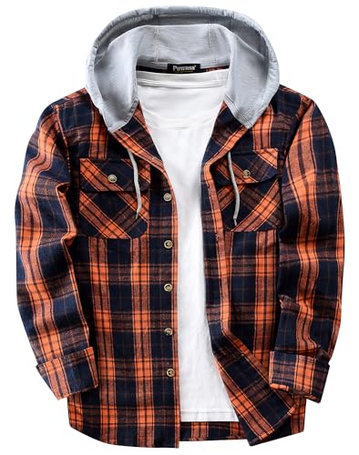 Mens Flannel Hoodie Shirts Long Sleeve Casual Plaid Jacket Cotton Button Down Flannel Shirt for Men