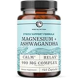 Magnesium Ashwagandha | Calming Magnesium Supplement for Adults | Relax, Rest, Calm Mood & Sleep Support | Mag Citrate & Oxide 400 mg + Ashwagandha 500 mg | Muscle Health & Stress Relief | 120 Ct