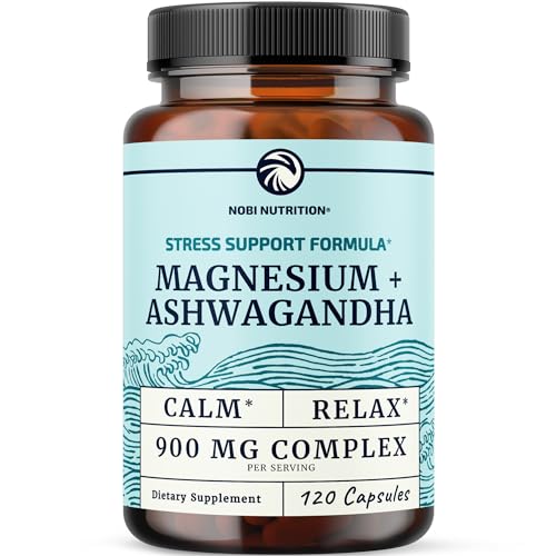 Magnesium Ashwagandha | Calming Magnesium Supplement for Adults | Relax Rest Calm Mood & Sleep Support | Mag Citrate & Oxide 400 mg + Ashwagandha 500 mg | Muscle Health & Stress Relief | 120 Ct