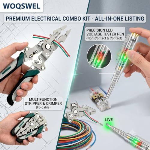 Image of 20-in-1 Wire Stripper Tool Kit with Tester Screwdriver | Multi Function Wire Stripping, Cutting & Crimping Pliers | Electrical Repair Tool for Electricians, Cable, DIY, Home & Professional Use