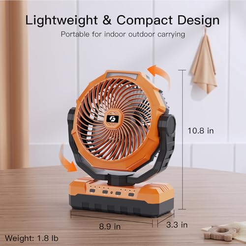 Image of FRIZCOL 3-in-1 Camping Fan - Portable Fans Rechargeable - 24000mAh Detachable Battery Powered Fan with Light & Remote for Indoor Outdoor, Tent, Travel, Fishing, Jobsite, Gifts for Men Dad Him - Orange