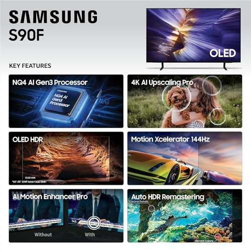 SAMSUNG 42-Inch Class OLED S90F 4K Smart TV (2025 Model) NQ4 AI Gen3 Processor, 4K AI Upscaling Pro, OLED HDR +, Motion Xcelerator 144Hz, Samsung Vision AI, Alexa Built-in