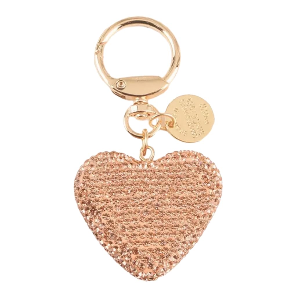 Sxett Women's Champagne Multipurpose Rhinestones Love Heart Shaped Keychain Crystals Bag Decoration Car Keyring For Birthday Gifts
