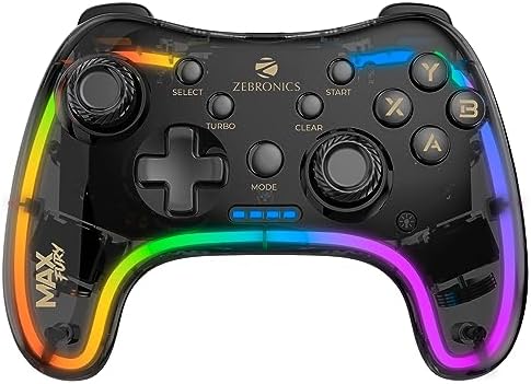 Zebronics MAX FURY Transparent RGB LED Illuminated Wired Gamepad for Windows PC, Android, with Dual analog sticks, Quad front triggers, Dual motors force, Haptic Feedback