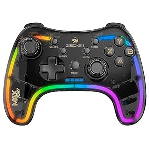 Zebronics MAX FURY Transparent RGB LED Illuminated Wired Gamepad for Windows PC, Android, with Dual analog sticks, Quad front triggers, Dual motors force, Haptic Feedback, Supports X-Input & D-Input.
