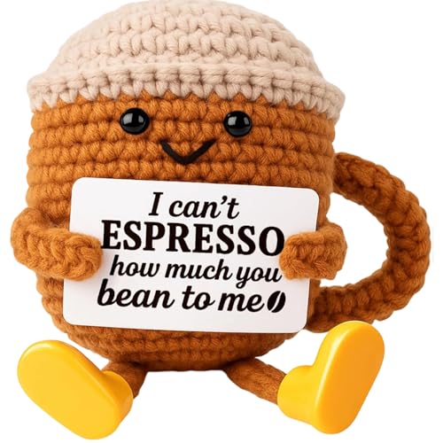 Image of Crochet Toys, Soft Toy Coffee Cup with Long Legs, Handmade Crochet Doll for Office Desk Decoration, Coffee Lovers Crochet Gift, Emotional Support Companion